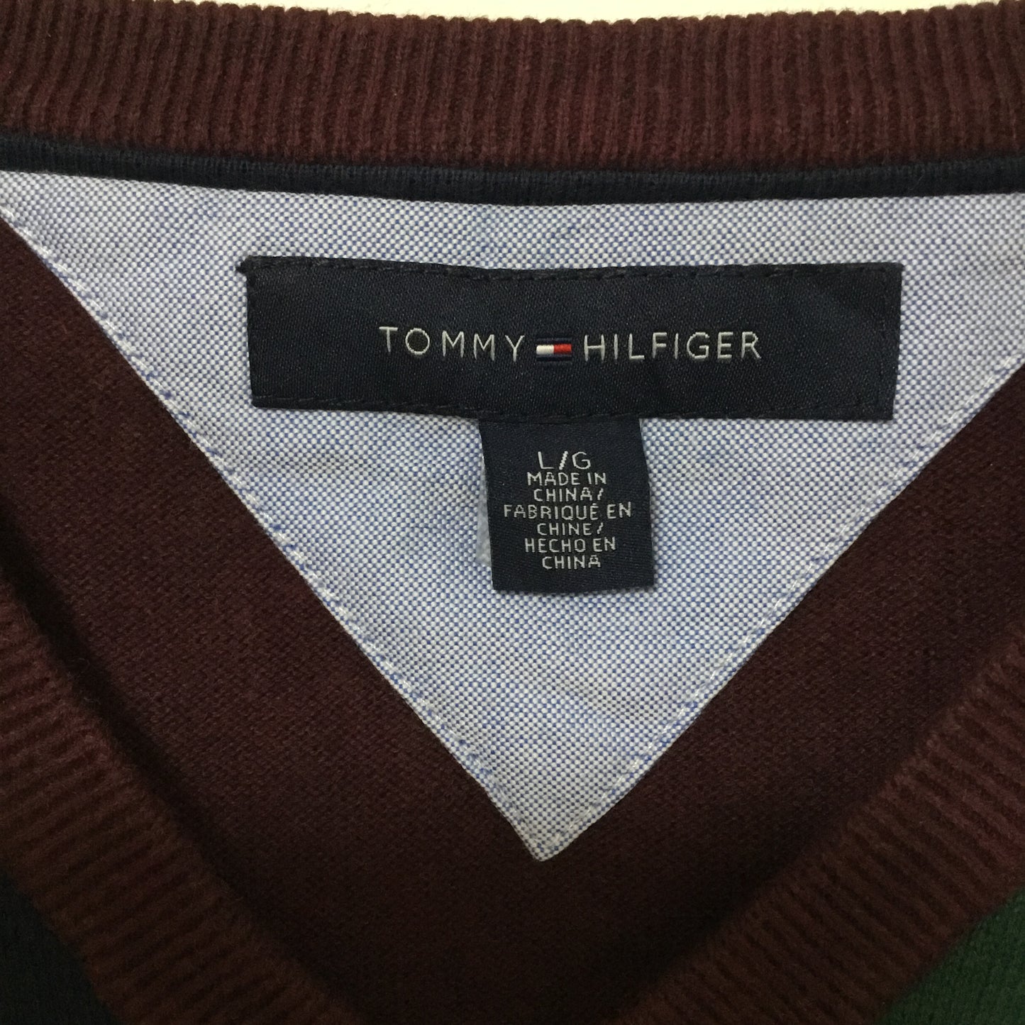 《L》TOMMY HILFIGER トミーヒルフィガー アーガイル柄 長袖  Vネックニット セーター