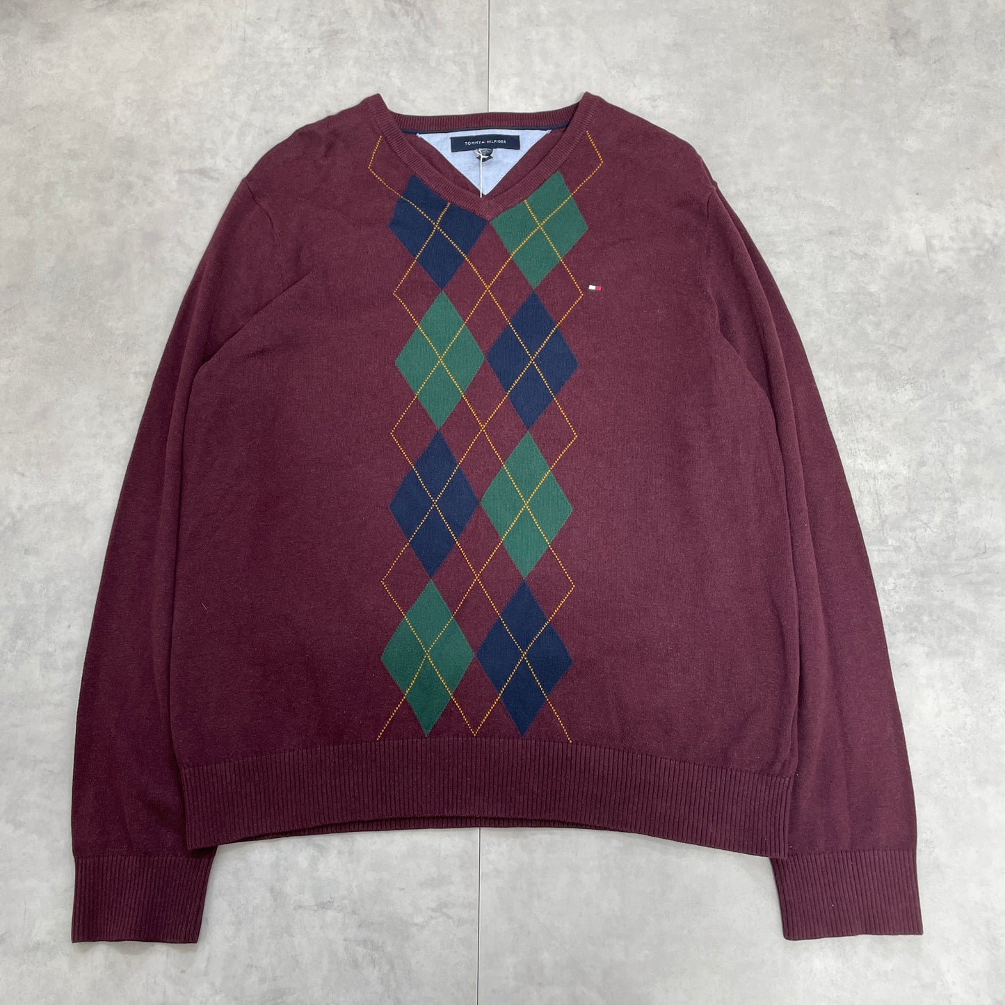 《L》TOMMY HILFIGER トミーヒルフィガー アーガイル柄 長袖  Vネックニット セーター